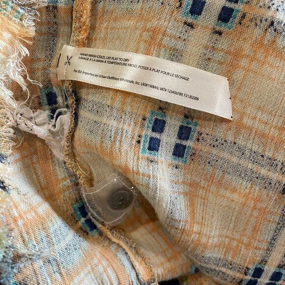 Free People One Small Plaid Gauzy Frayed Edge Button up Urban Outfitters - Picture 5 of 6